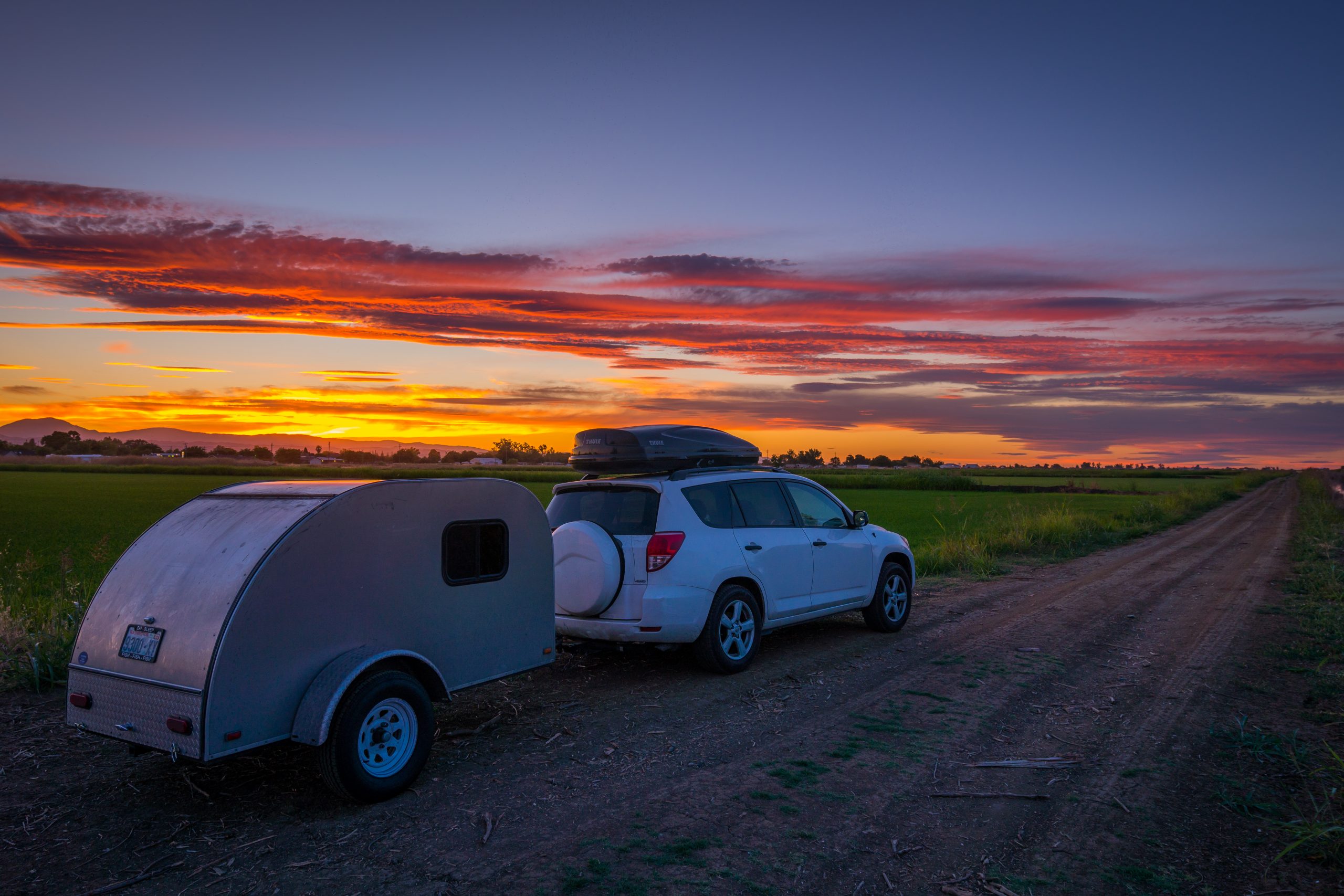 Towing Camper Sunset