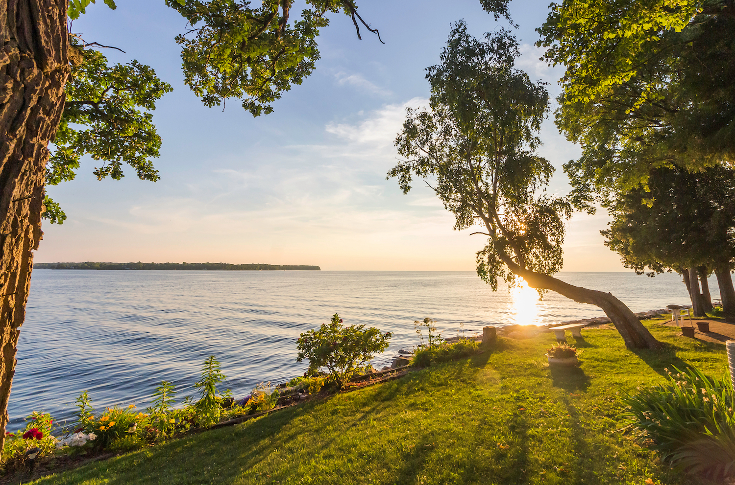 Sunset Over Lake Michigan and Garden Landscape