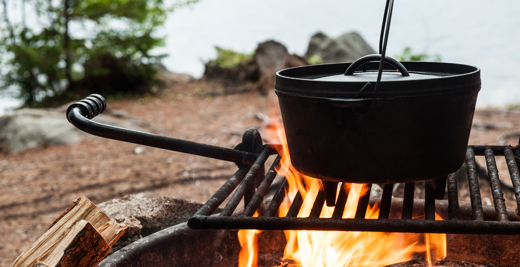 Dutch oven cooking over a campfire
