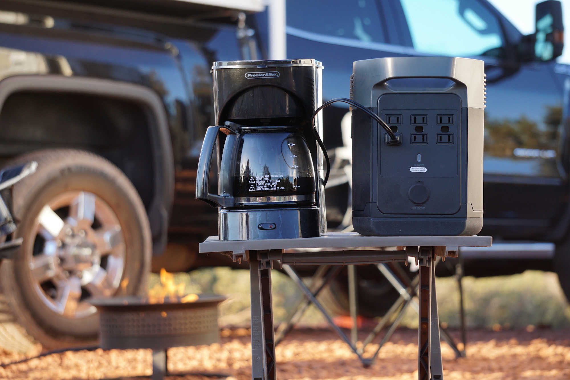 The EcoFlow Delta River Power Station brewed three 12-cup pots of coffee. 