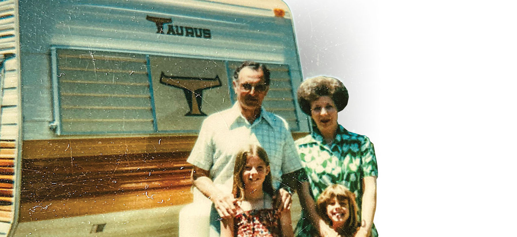 Jeannie & Sister with Grandparents with their Travel Trailer