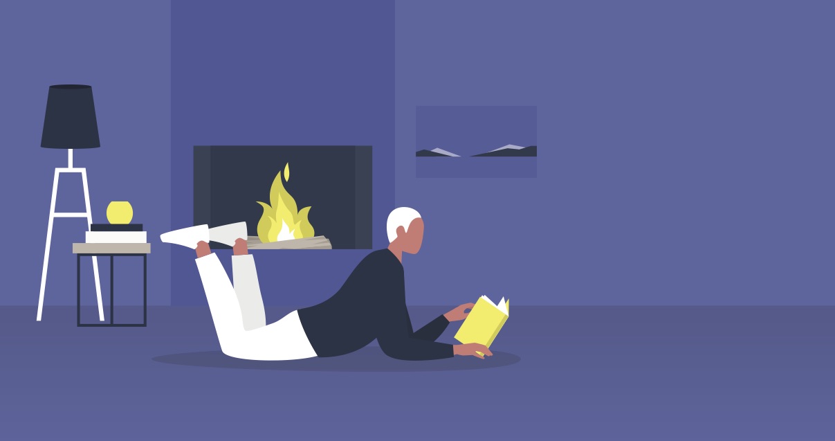 Man Reading by Fire