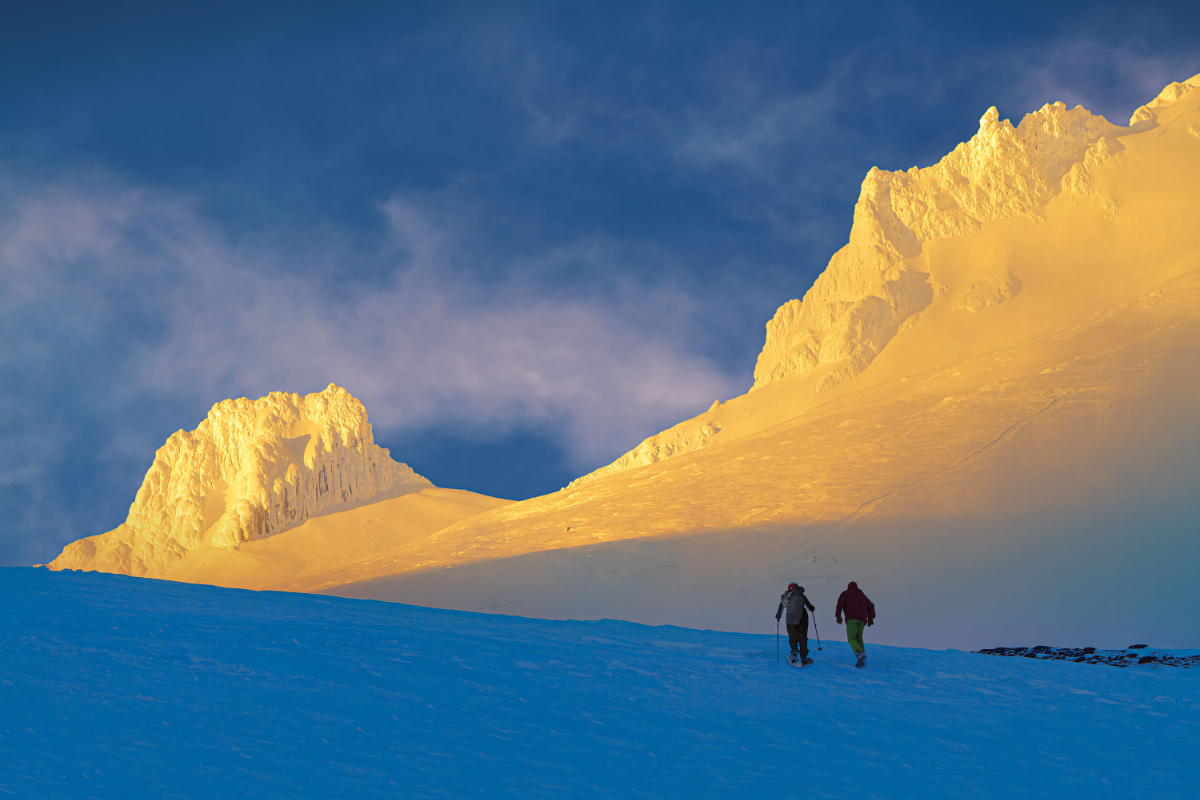 winter hiking and snowshoeing