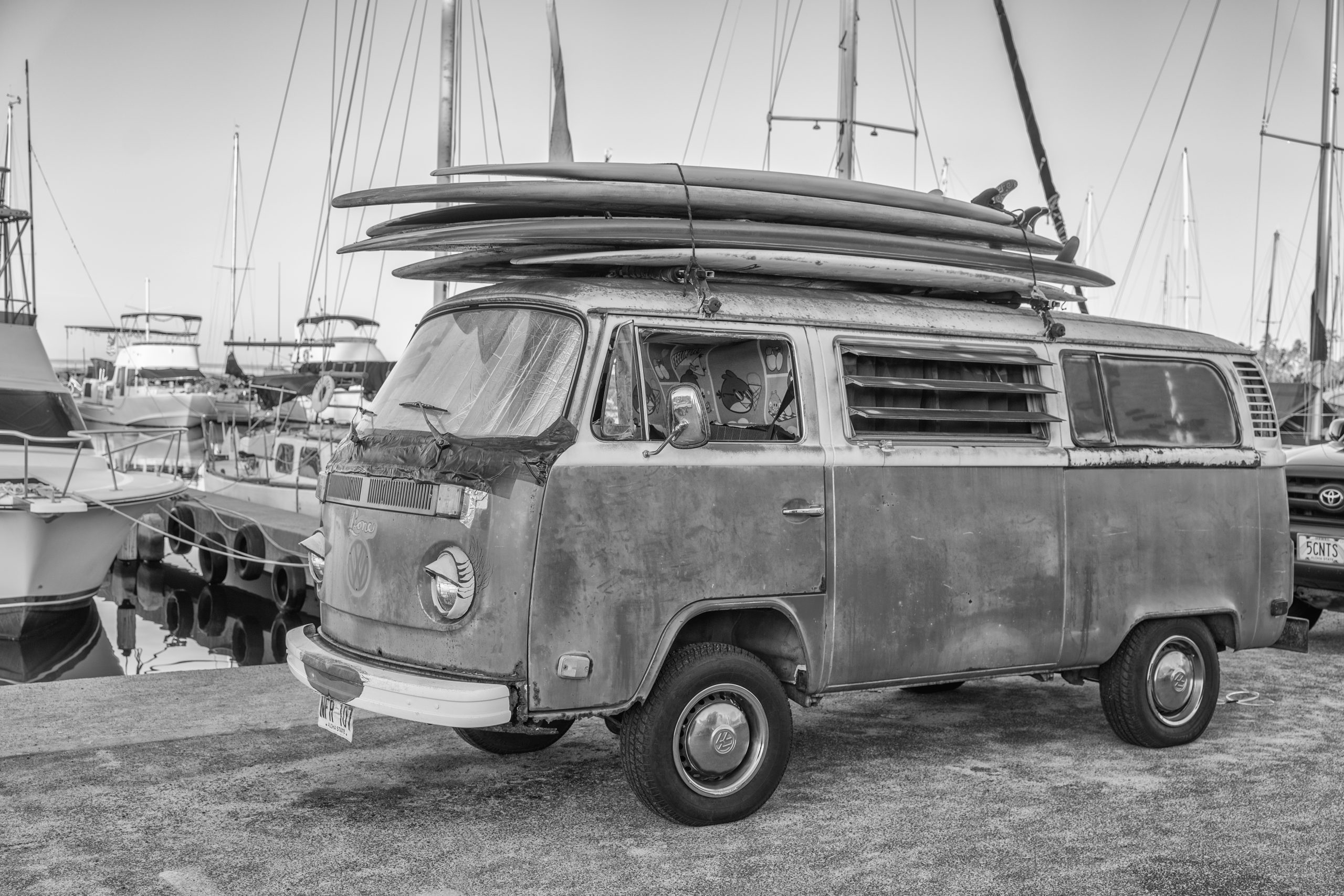 Vintage VW Microbus with Surfboards