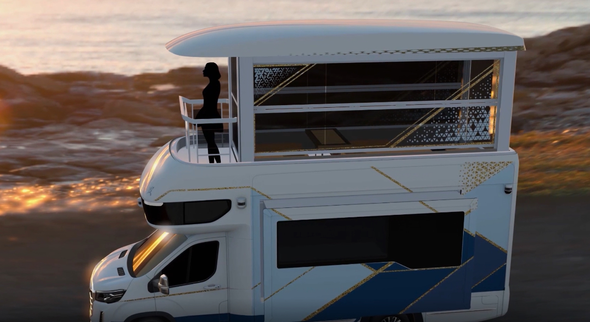 This TwoStory RV Has a PopUp Sunroom and an Elevator