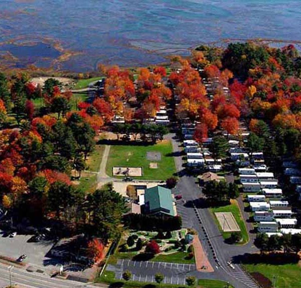 A campground as seen from an aerial view.