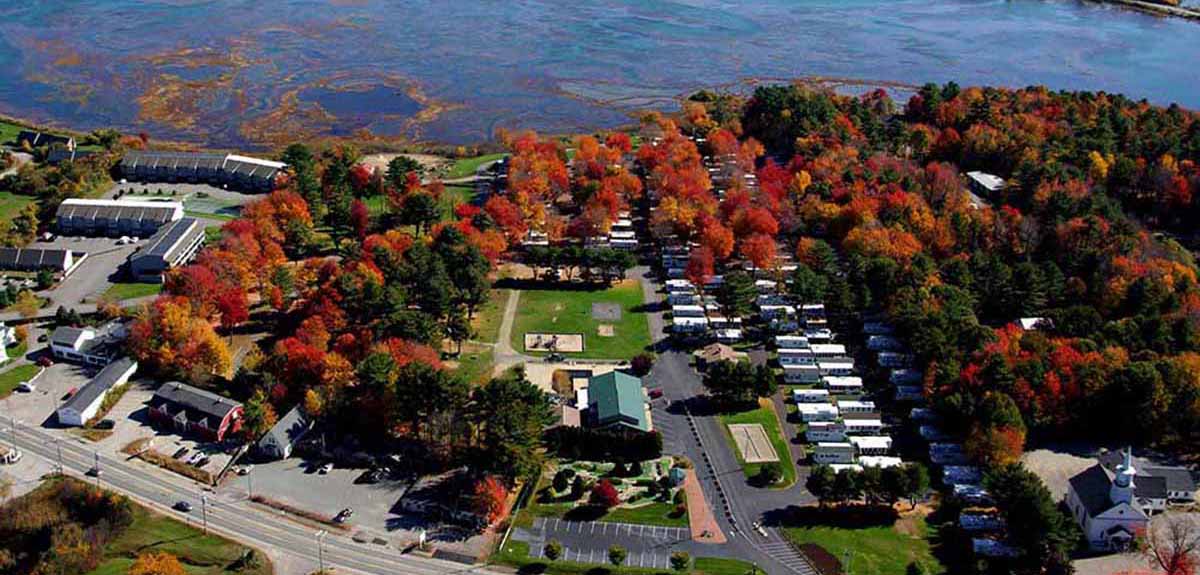 A campground as seen from an aerial view.
