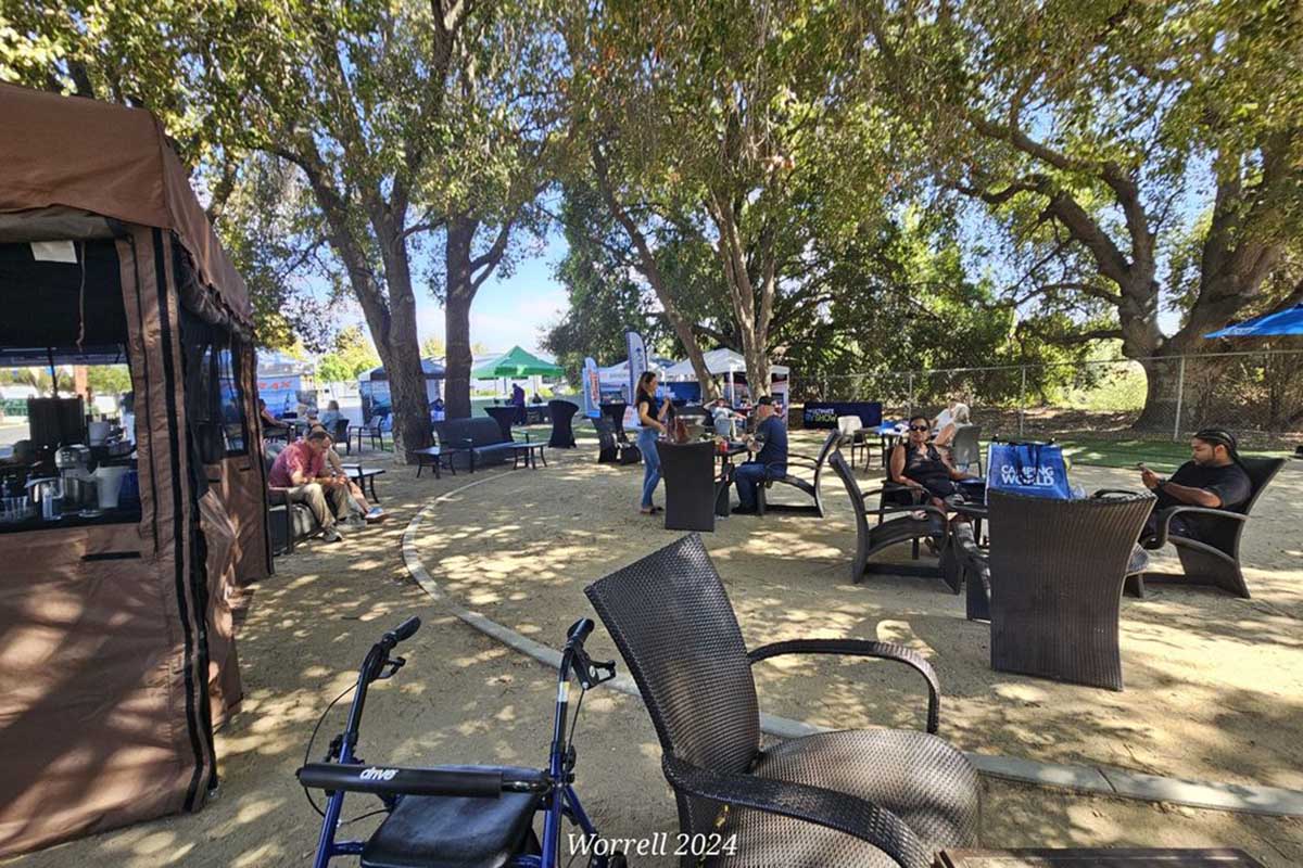Campers gathered around a common area.