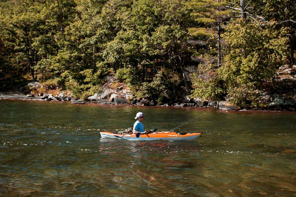 Man fishing off a kayak on the East Coast.