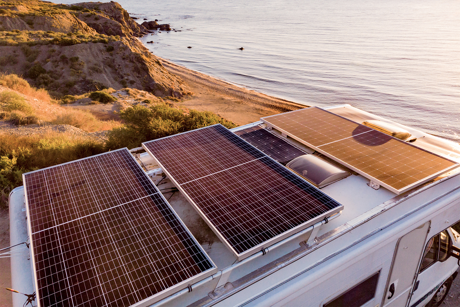 Solar panels on campervan
