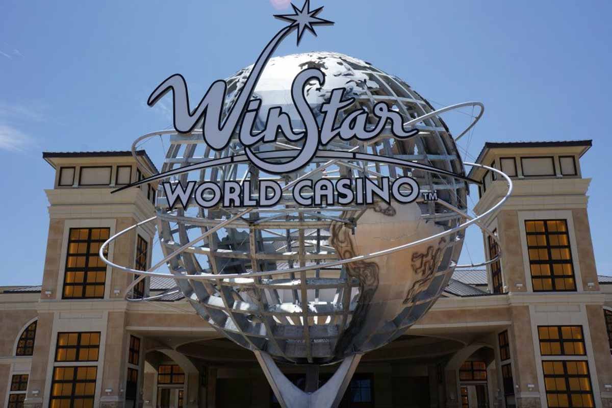 Globe statue outside of casino.