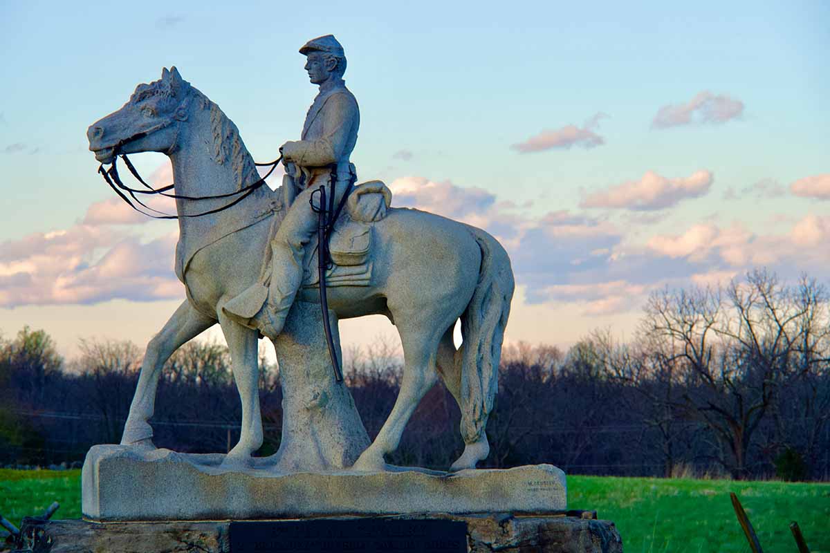 Statue of soldier on horseback.