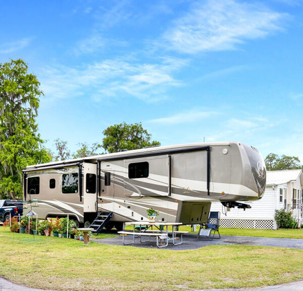 Fifth-wheel in a campground.