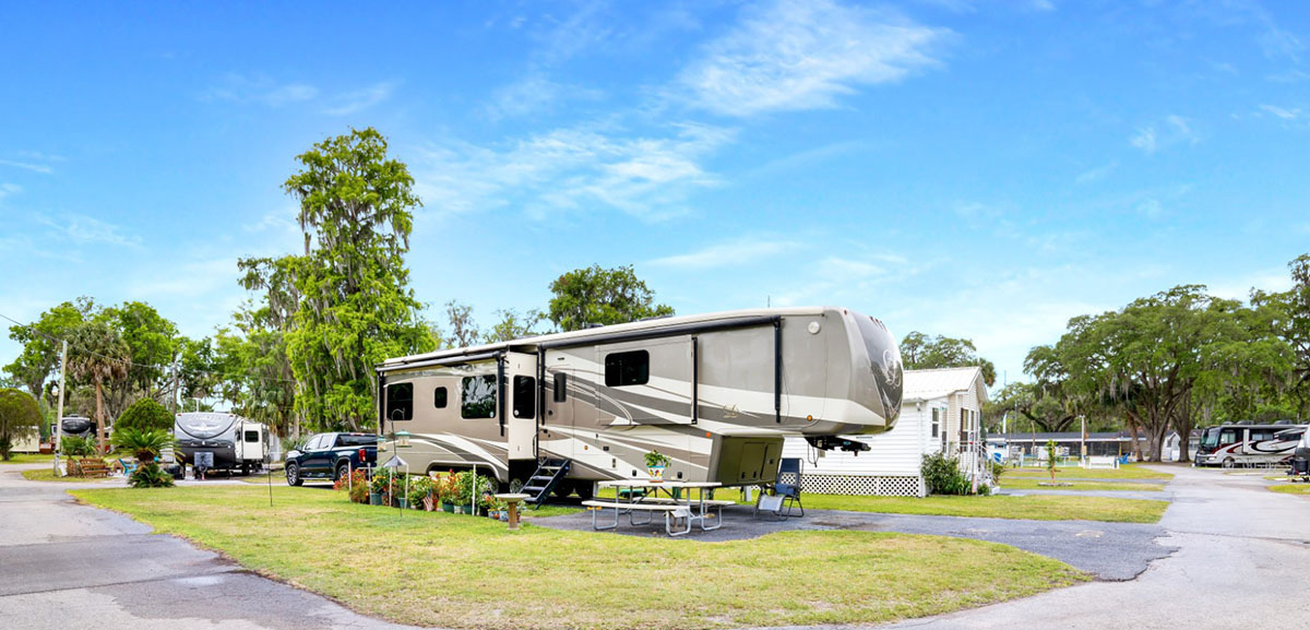 Fifth-wheel in a campground.