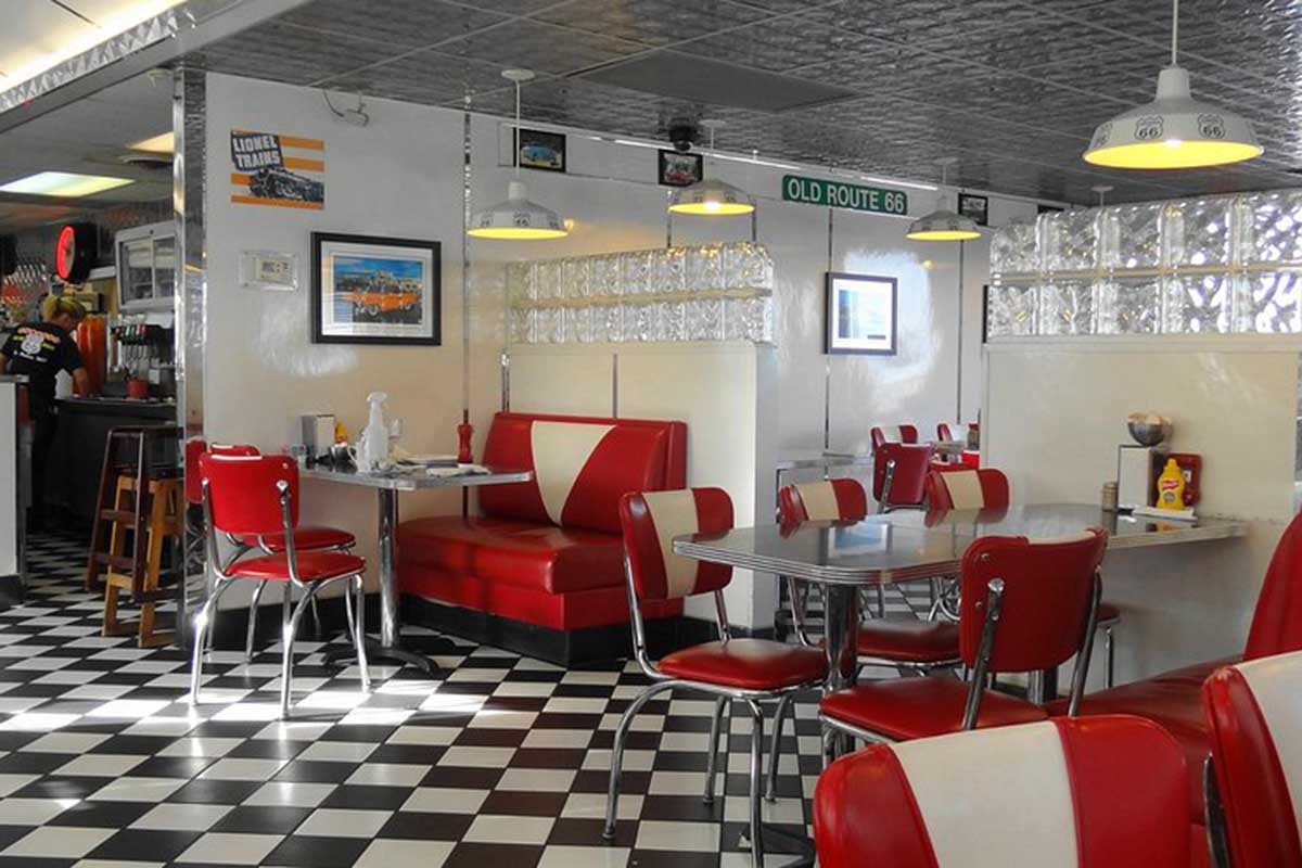 Diner with checkered floor.