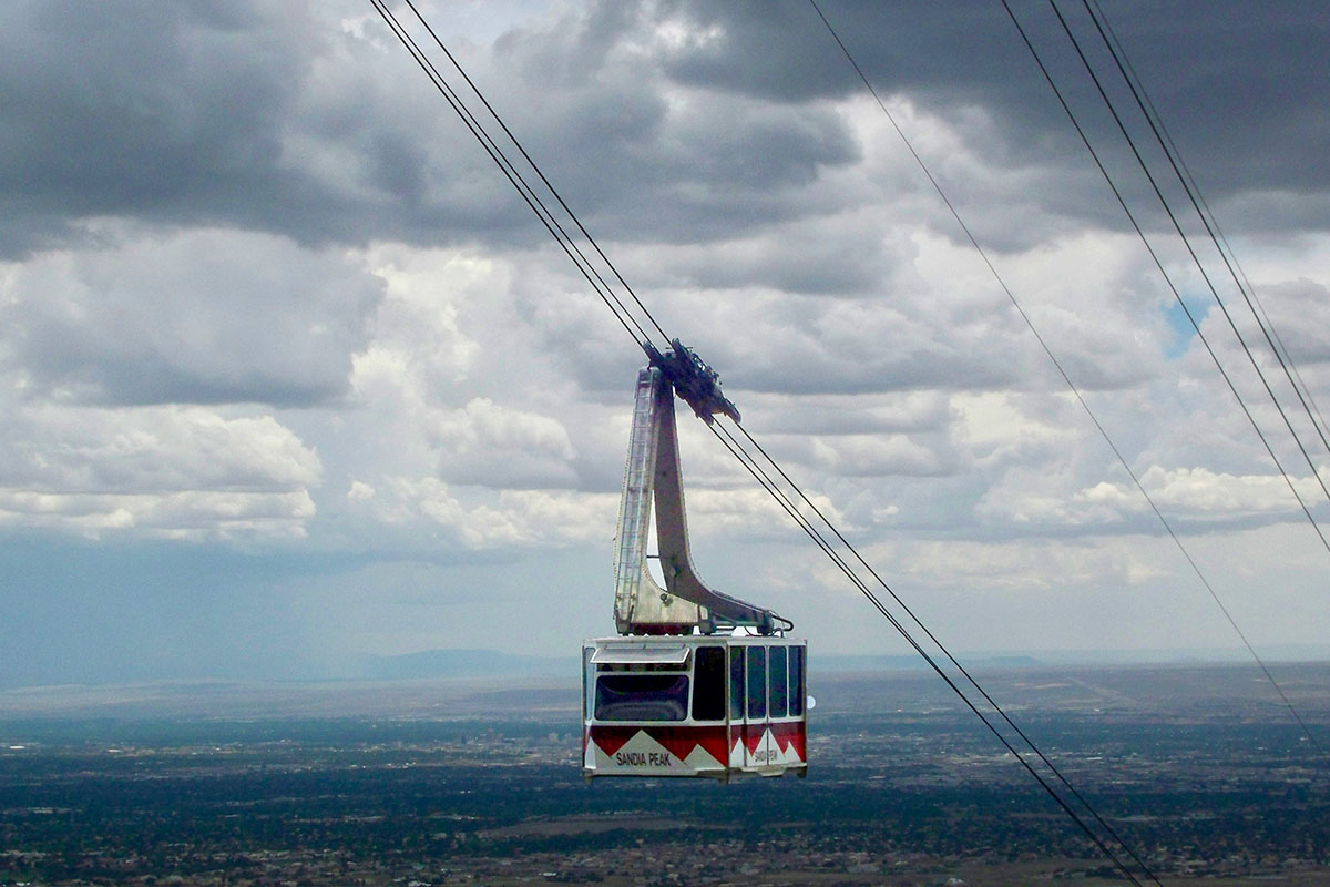 Tram running along a cable. 