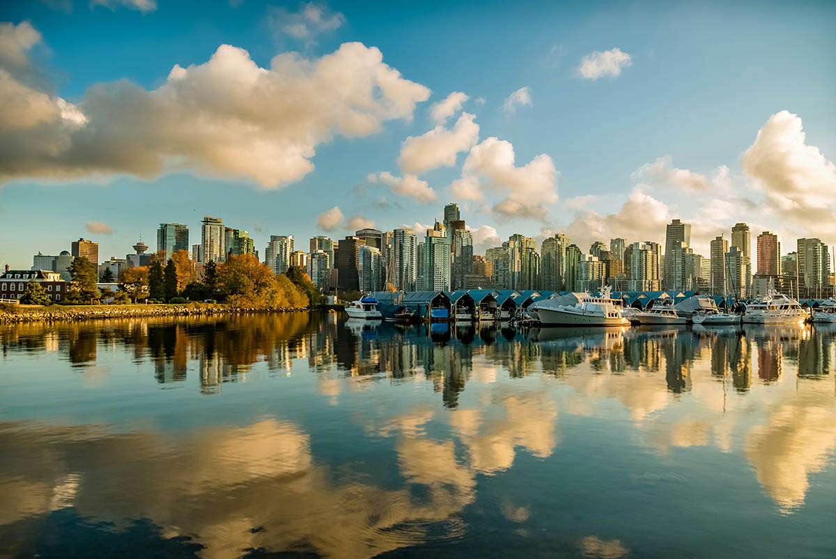 Dramatic skyline reflected on water.