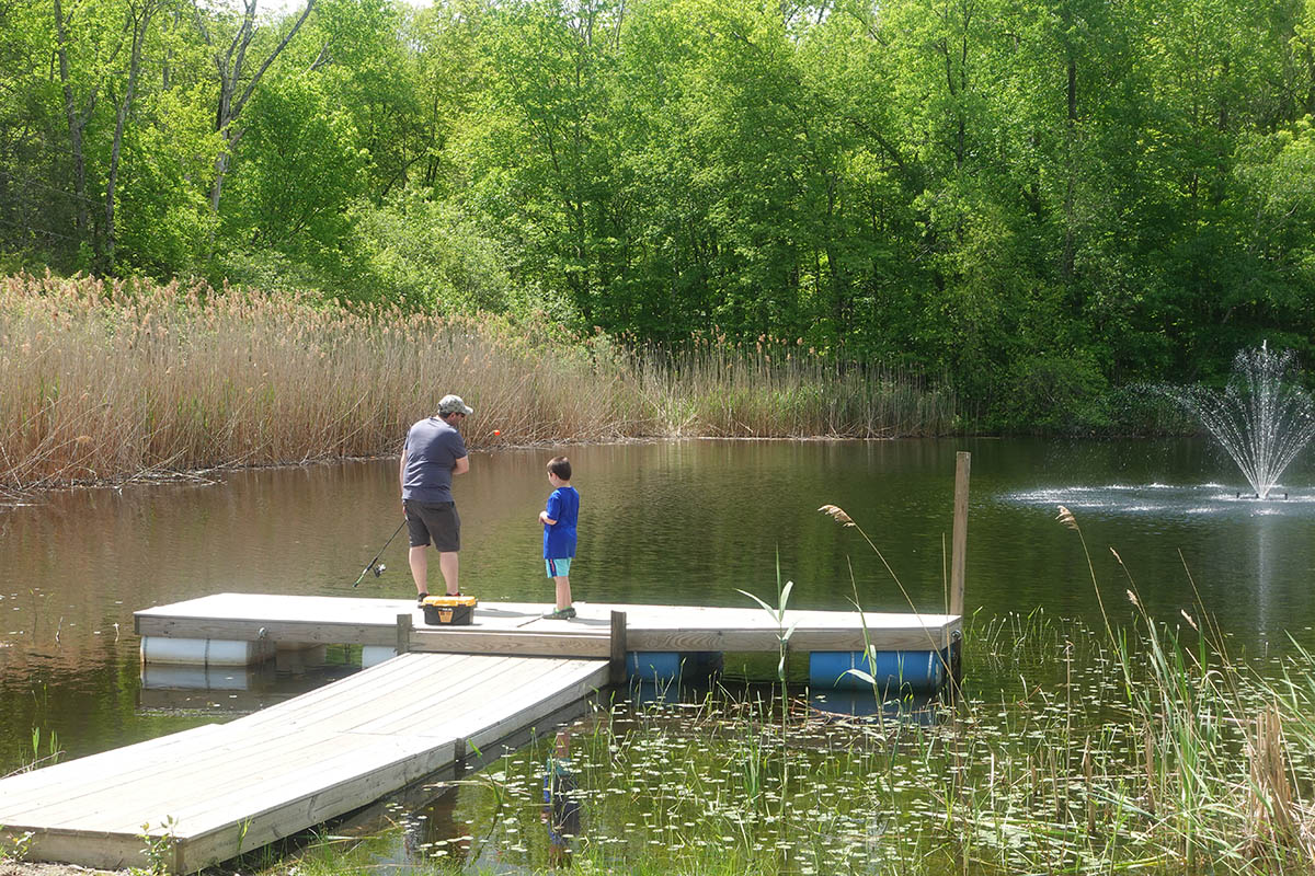 Father and son camping.