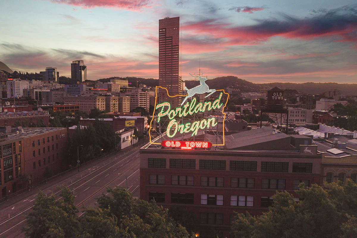 A Neon sign proclaims, Portland, Oregon.