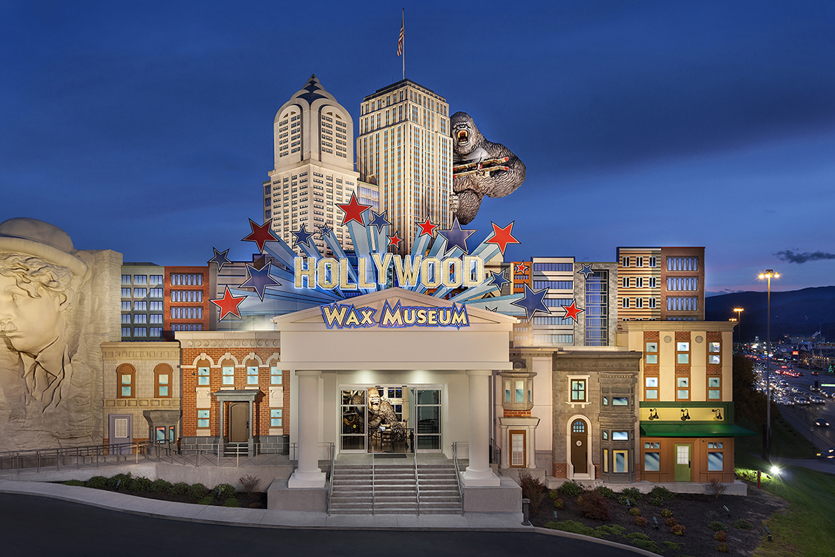 Building with Hollywood sign on it.