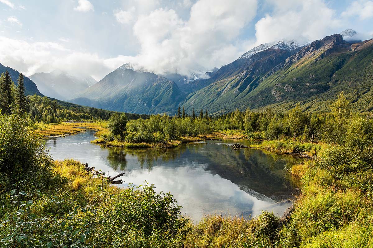 scenic landscape of a lake.