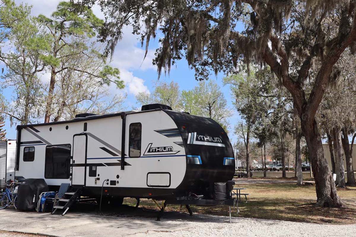 Lone trailer in an RV site.