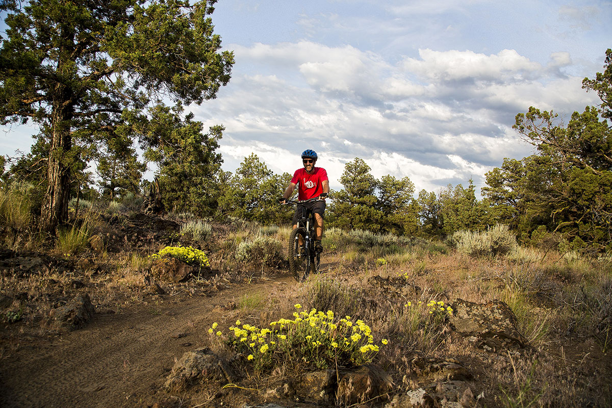 Cycling on a mountain trail.