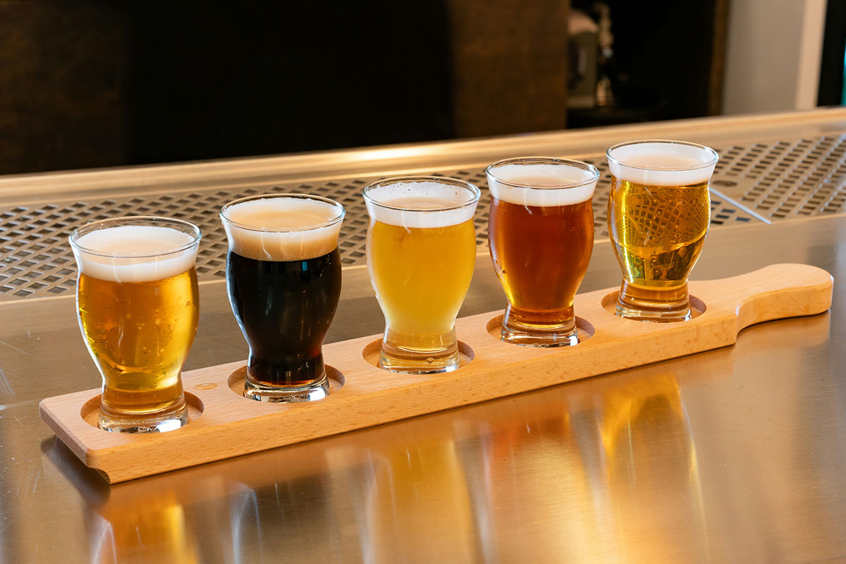 A flight of five beers