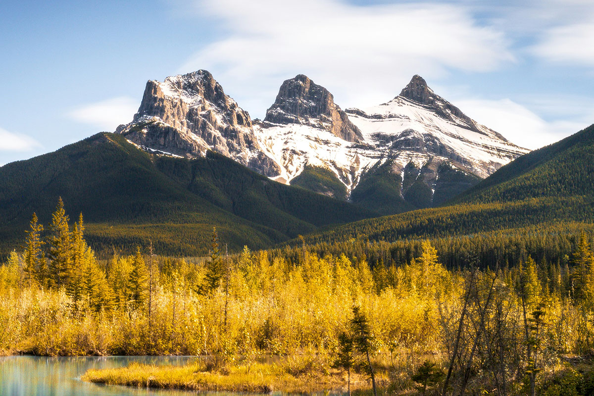 A trio of mountain peaks.