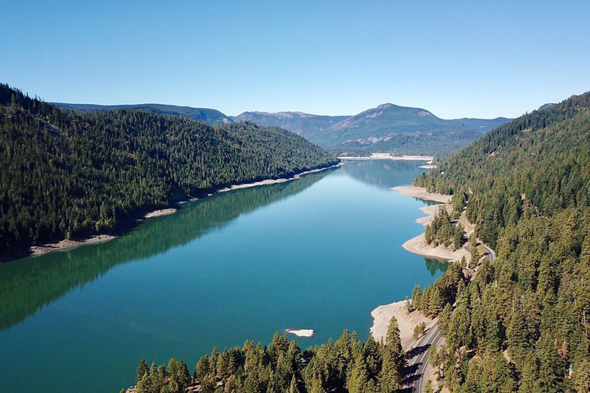 Aerial view of lake.